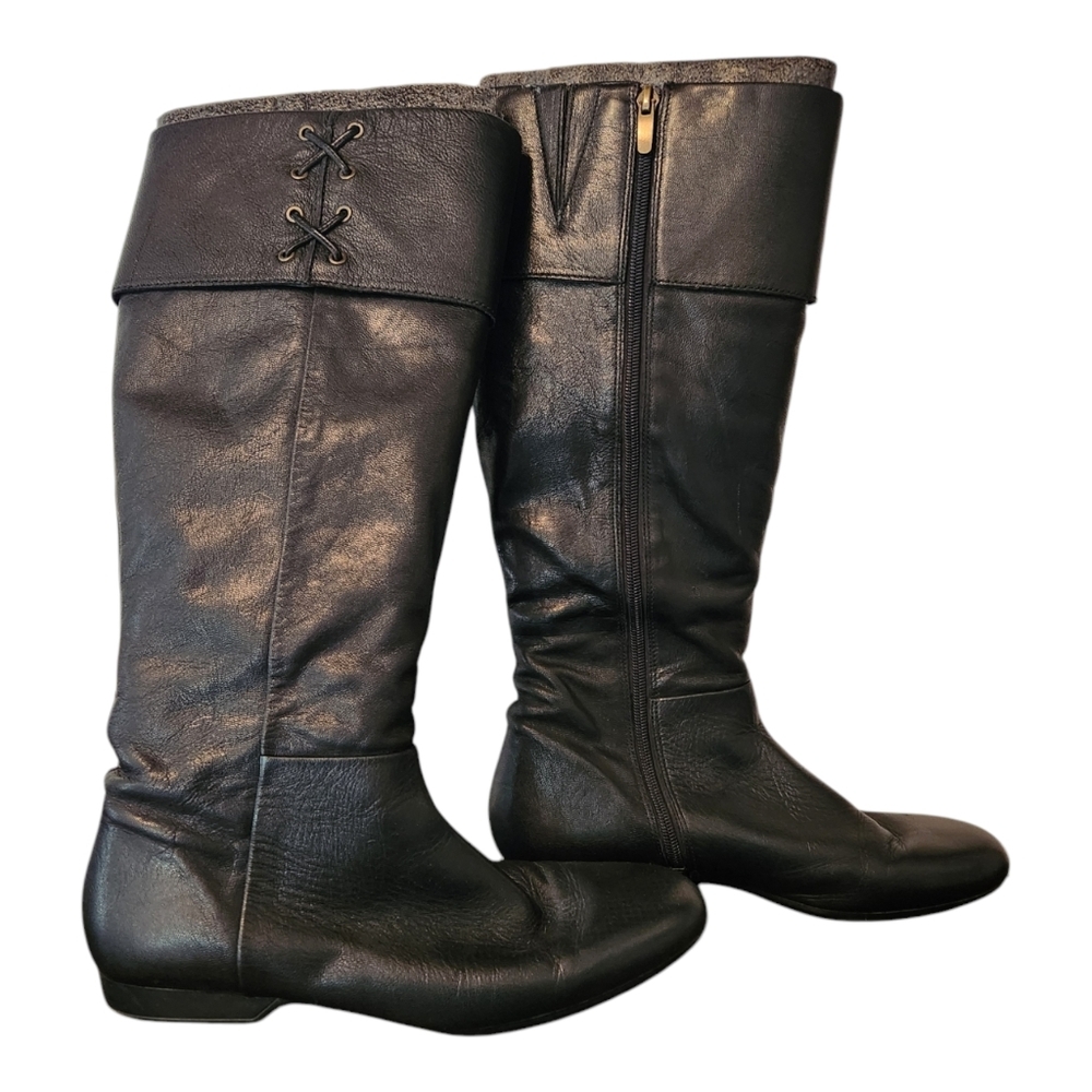 Black Knee-High Leather Boots Size 9 - Picture 2 of 7